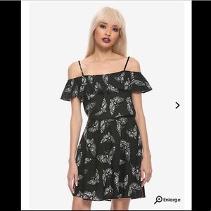 Black Ruffle Dress with White Moth Print